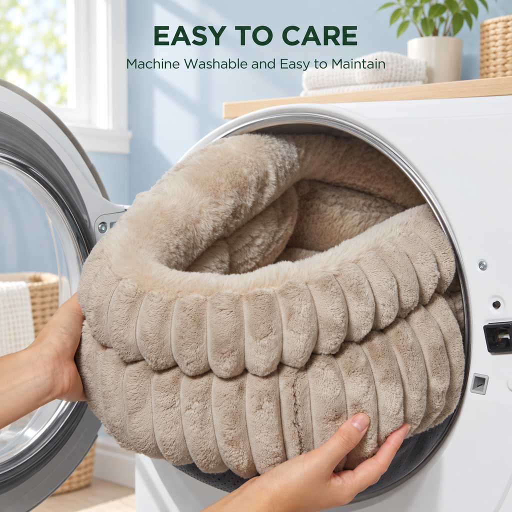 The Heritage Nest machine-washable ribbed plush pet bed