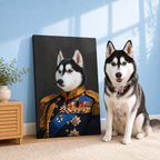 Royal Admiral pet portrait style with blue admiral coat, gold epaulettes and medals